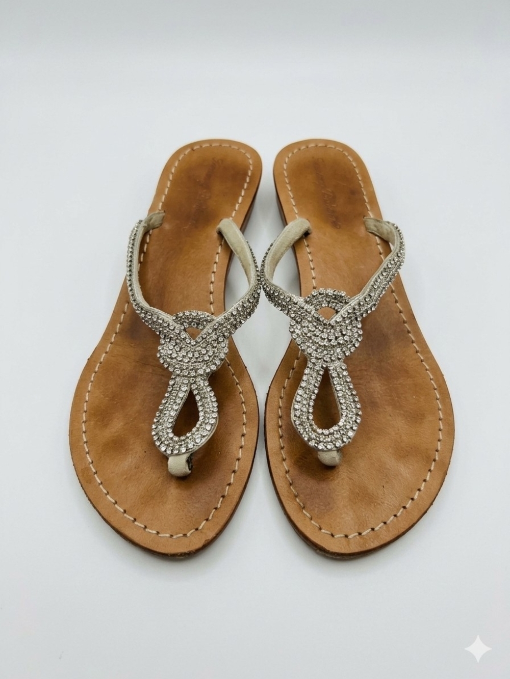 Tommy Bahama Crystal Leather Wedge Thong Sandals SZ 7